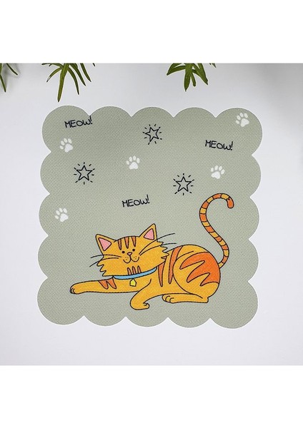 Şirin Kedi Tasarımlı Lazer Kesim Kumaş Kokteyl Peçetesi 1 Adet