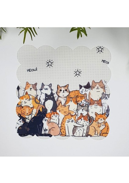 El Çizimi Şirin Kediler Tasarımlı Lazer Kesim Kumaş Kokteyl Peçetesi 1 Adet