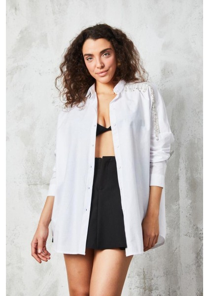 Taşlı Gömlek Beyaz