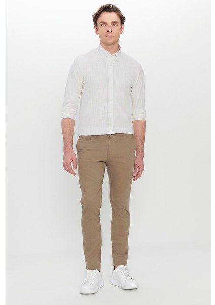 Pamuklu Slim Fit Dar Kesim Armürlü Yan Cepli Esnek Casual Pantolon