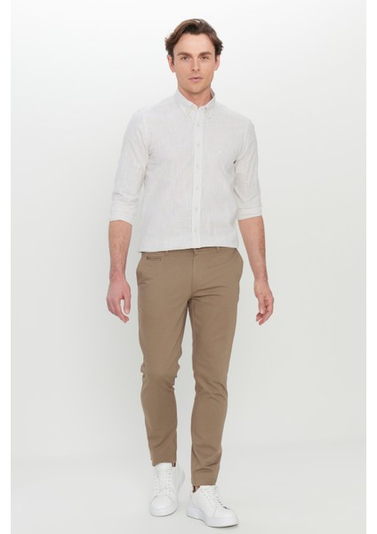 Pamuklu Slim Fit Dar Kesim Armürlü Yan Cepli Esnek Casual Pantolon