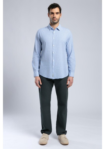 Raul Erkek U.kol Dokuma Gömlek Mavi-Beyaz