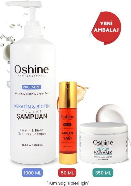 Keratin Bakım Serisi Tuzsuz Şampuan - Keratin Maskesi - Luxoil 1400 ml