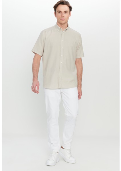 %100 Pamuk Comfort Fit Rahat Kesim Düğmeli Gömlek Yaka Armürlü Gömlek fiyatları