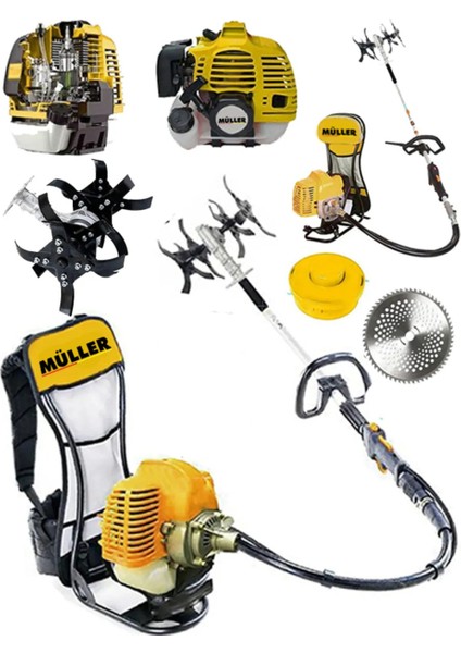 Alman Kömürsüz Motor 14 Hp Combo Set Çapa Aparatlı Benznli Ot Çalı Çim Biçme Tirpan Motoru