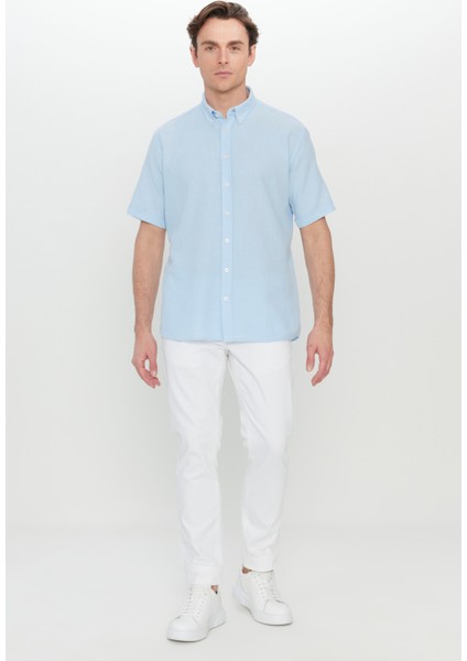 %100 Pamuk Comfort Fit Rahat Kesim Düğmeli Gömlek Yaka Armürlü Gömlek fiyatları