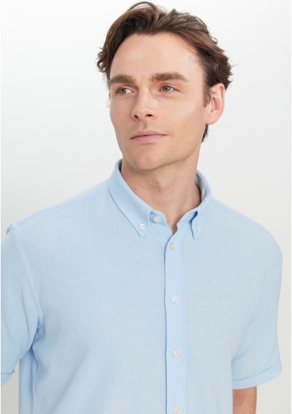 %100 Pamuk Comfort Fit Rahat Kesim Düğmeli Gömlek Yaka Armürlü Gömlek fırsatları