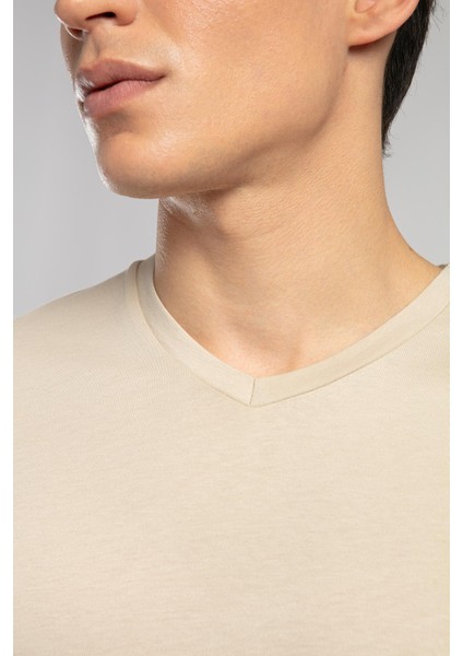 Jonat Erkek V Yaka T-Shirt Bej fırsatları