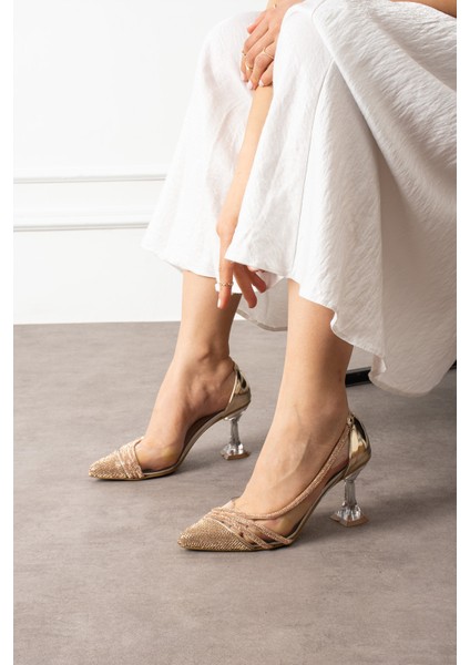 Kadın Rose Şeffaf Kristal Taşlı Kadeh Düğün Nişan Kadın Topuklu Abiye Ayakkabı fiyatları