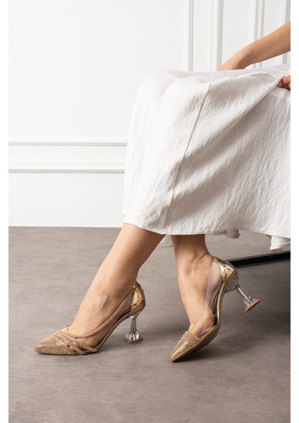 Kadın Rose Şeffaf Kristal Taşlı Kadeh Düğün Nişan Kadın Topuklu Abiye Ayakkabı modelleri