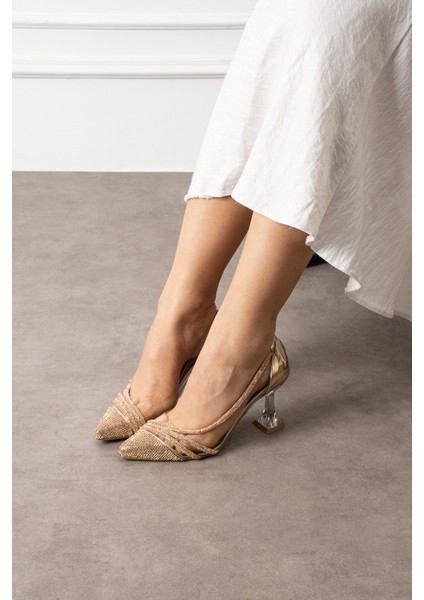 Kadın Rose Şeffaf Kristal Taşlı Kadeh Düğün Nişan Kadın Topuklu Abiye Ayakkabı fırsatları