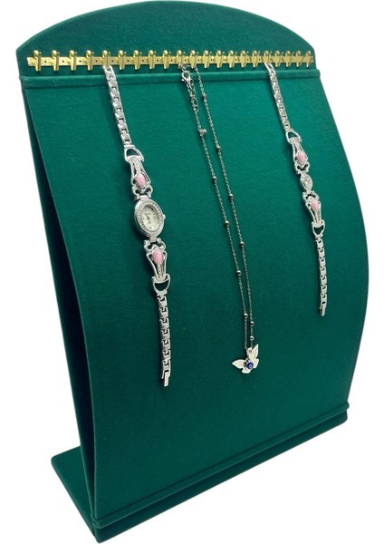 Yerli Üretim Süet Kumaş Yeşil Renk 34 cm / 24 cm Dik Bombeli Takı Standı