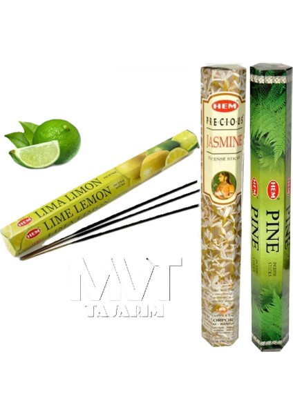 60 Adet Çubuk Tütsü, Doğanın Ferahlığı: Lime Limon, Yasemin ve Çam Kokulu Tütsü 3 Kutu