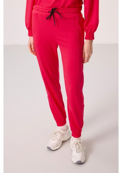 Viva Kırmızı O Yaka Basic Oversize Kadın Eşofman Tunik Takım - 95347