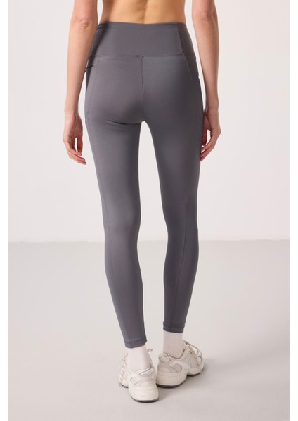 Koyu Gri Polyester Esnek Standart Fit Performans Kadın Tayt - 94667