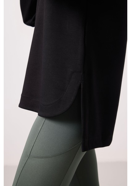 Siyah Yumuşak Dokulu O Yaka Rahat Form Kadın Tunik Sweatshirt - 97305 fiyatları