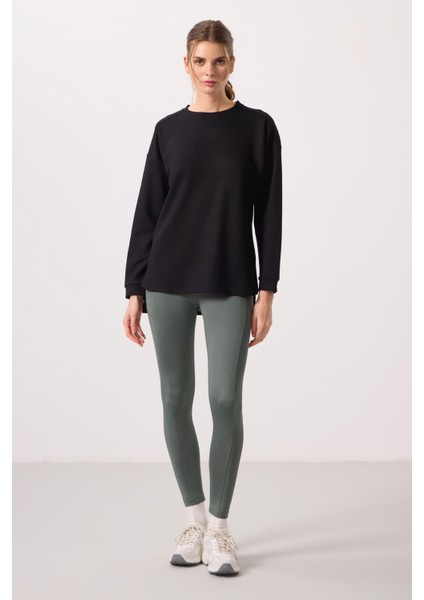 Siyah Yumuşak Dokulu O Yaka Rahat Form Kadın Tunik Sweatshirt - 97305 modelleri