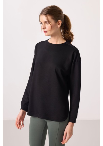Siyah Yumuşak Dokulu O Yaka Rahat Form Kadın Tunik Sweatshirt - 97305 fırsatları