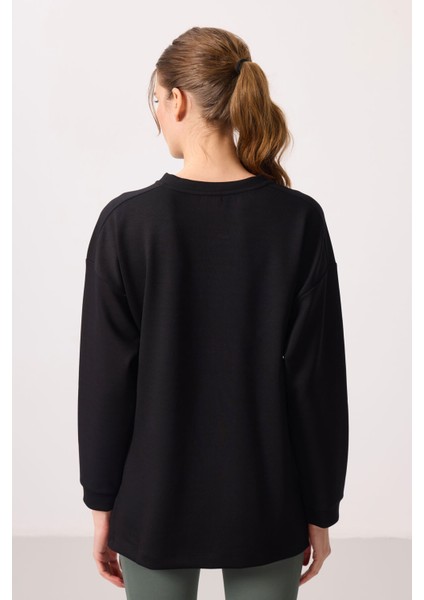 Siyah Yumuşak Dokulu O Yaka Rahat Form Kadın Tunik Sweatshirt - 97305 indirimleri