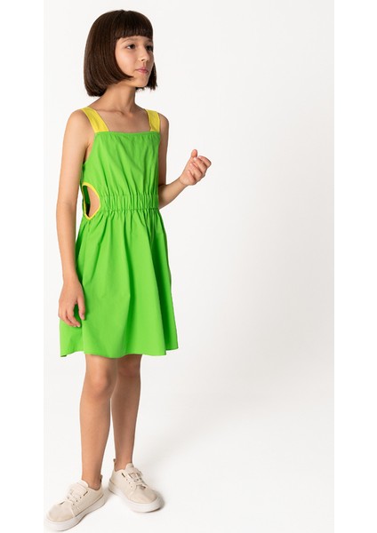 Askılı Beli Açık Pamuklu Kız Çocuk Elbise