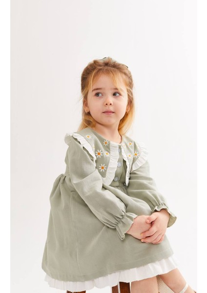 Papatya Nakışlı Kız Çocuk Elbise