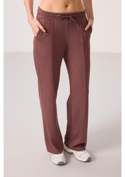 Kahverengi Yumuşak Dokulu Cepli Ön Dikiş Detaylı Kadın Palazzo Pantolon - 94670 modelleri