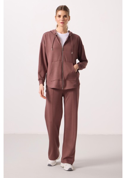 Kahverengi Yumuşak Dokulu Kapüşonlu Oversize Kadın Tunik Sweatshirt - 97302 fiyatları