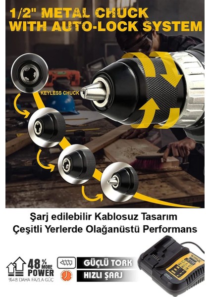 12V 2.0AH Şarjlı Matkap Metal Şanzıman Bakır Sargılı Çift Akülü 84 Parça Set Yüksek Torklu