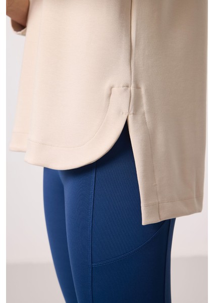 Bej Yumuşak Dokulu O Yaka Rahat Form Kadın Tunik Sweatshirt - 97305 fiyatları