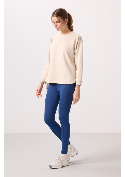 Bej Yumuşak Dokulu O Yaka Rahat Form Kadın Tunik Sweatshirt - 97305 modelleri