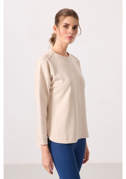 Bej Yumuşak Dokulu O Yaka Rahat Form Kadın Tunik Sweatshirt - 97305 fırsatları
