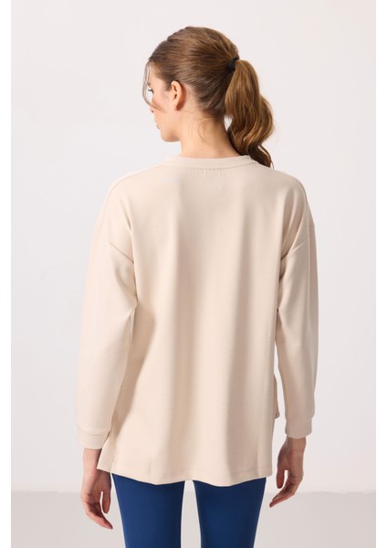 Bej Yumuşak Dokulu O Yaka Rahat Form Kadın Tunik Sweatshirt - 97305 indirimleri