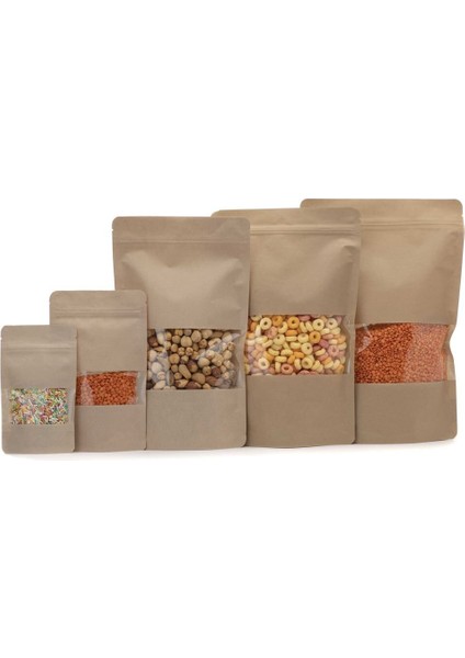 Pencereli Kraft Kilitli Doypack Ambalaj 8,5 x 14,5 + 2,5 cm. 50 Gr. -500 Adet