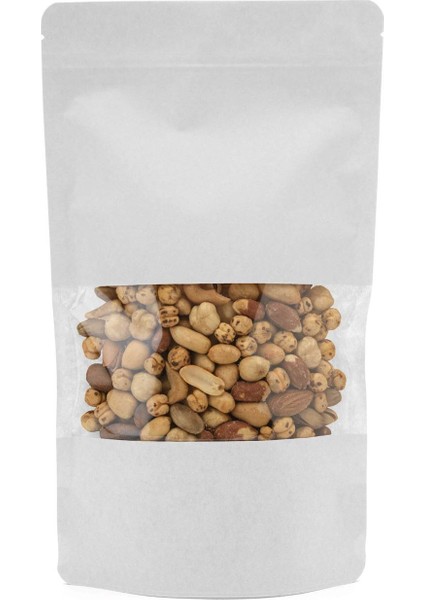Pencereli Beyaz Kraft Kilitli Doypack Ambalaj 20 x 30 + 5 cm. 1000 Gr. - 1.000 Adet