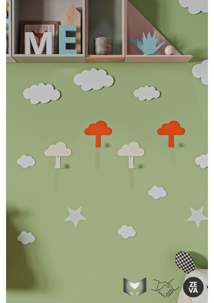 Çocuk Odaları & Banyo Için Metal Bulut Şeklinde 4 Adet Askı - Dayanıklı Tasarım Duvara Monte Askı