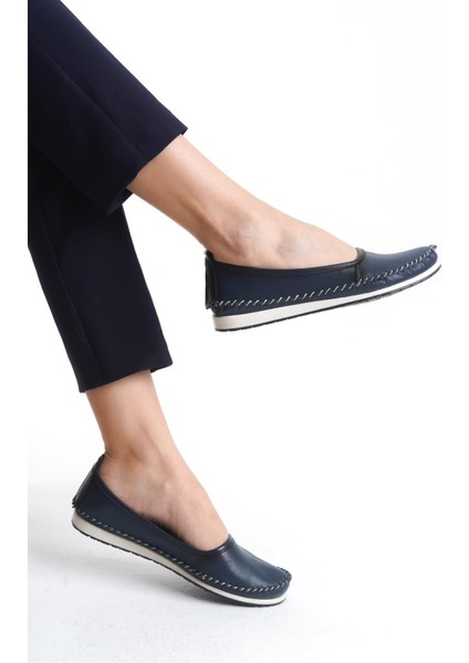 Kadın Deri Babet Dikişli Düz Taban Tam Kalıp Rahat Günlük Ayakkabı modelleri