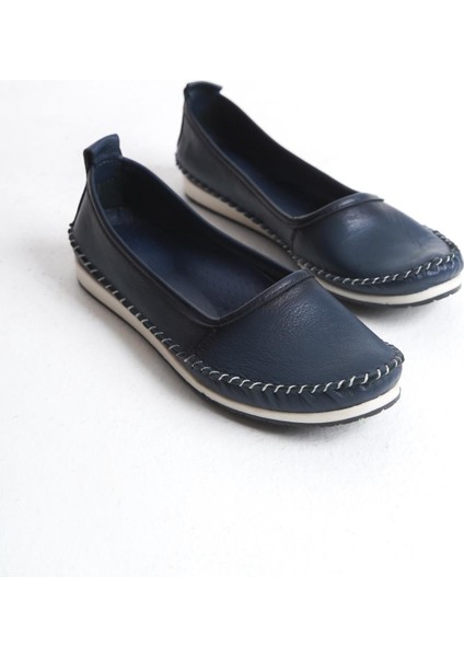 Kadın Deri Babet Dikişli Düz Taban Tam Kalıp Rahat Günlük Ayakkabı fırsatları
