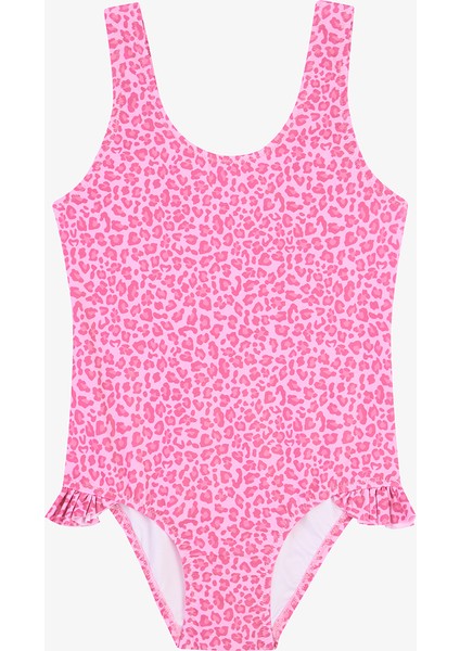 Kız Çocuk Mini Leopar Desenli Fırfırlı Mayo