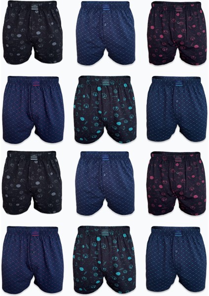 Erkek 12 Li Premium Collection Desenli Geniş Kalıp Büyük Beden Modal Boxer 12M254