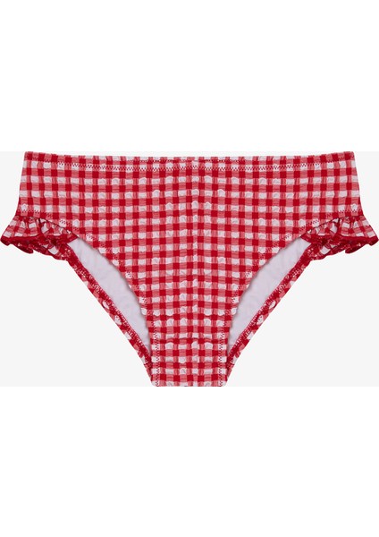 Kız Çocuk Gigham Kareli Fırfırlı Bandeau Bikini Takımı