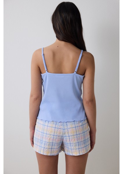 Josıe Checked Açık Mavi Şortlu Pijama Takımı