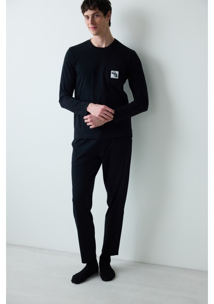 Black Panda Pantolon Siyah Pijama Takımı