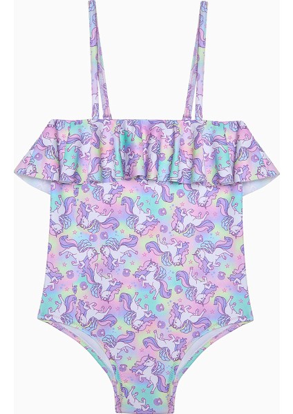 Kız Çocuk Sweet Unicorn Fırfırlı Straplez Mayo