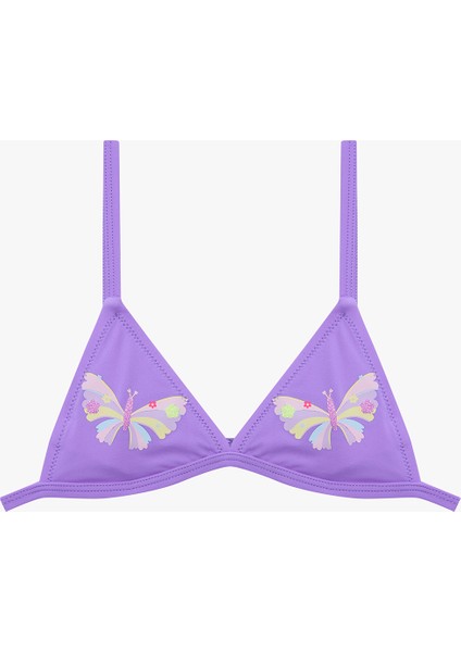 Lila Kız Çocuk Butterfly Fırfırlı Üçgen Bikini Takım fiyatları