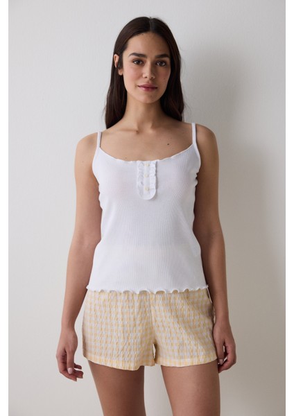 Josie Gingham Açık Sarı Şortlu Pijama Takımı