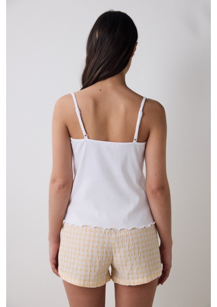 Josie Gingham Açık Sarı Şortlu Pijama Takımı