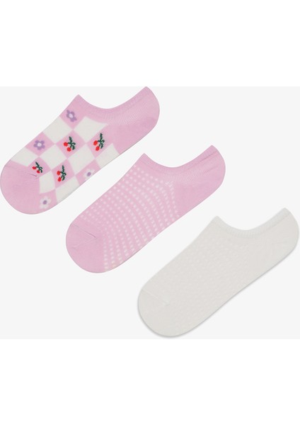 3 Çift Pamuklu Dama Çiçek Desenli Sneaker Çorap
