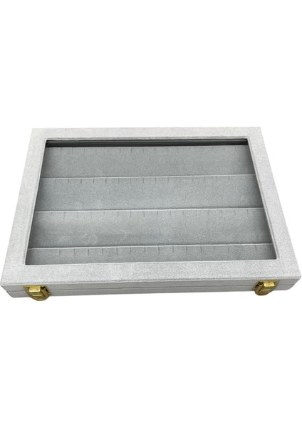 Yeni Yerli Üretim Cam Kapaklı Süet Kumaş Gri Renk 34 cm / 24 cm Küpe Sergileme Standı modelleri