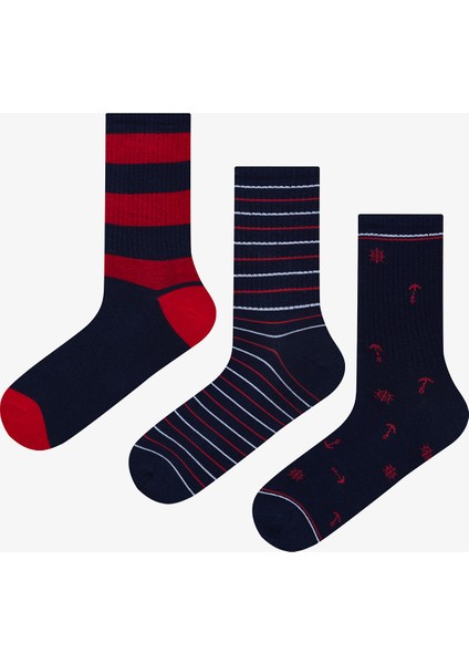 Erkek Lacivert Stripe 3lü Soket Çorap