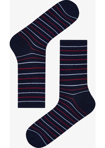 Erkek Lacivert Stripe 3lü Soket Çorap